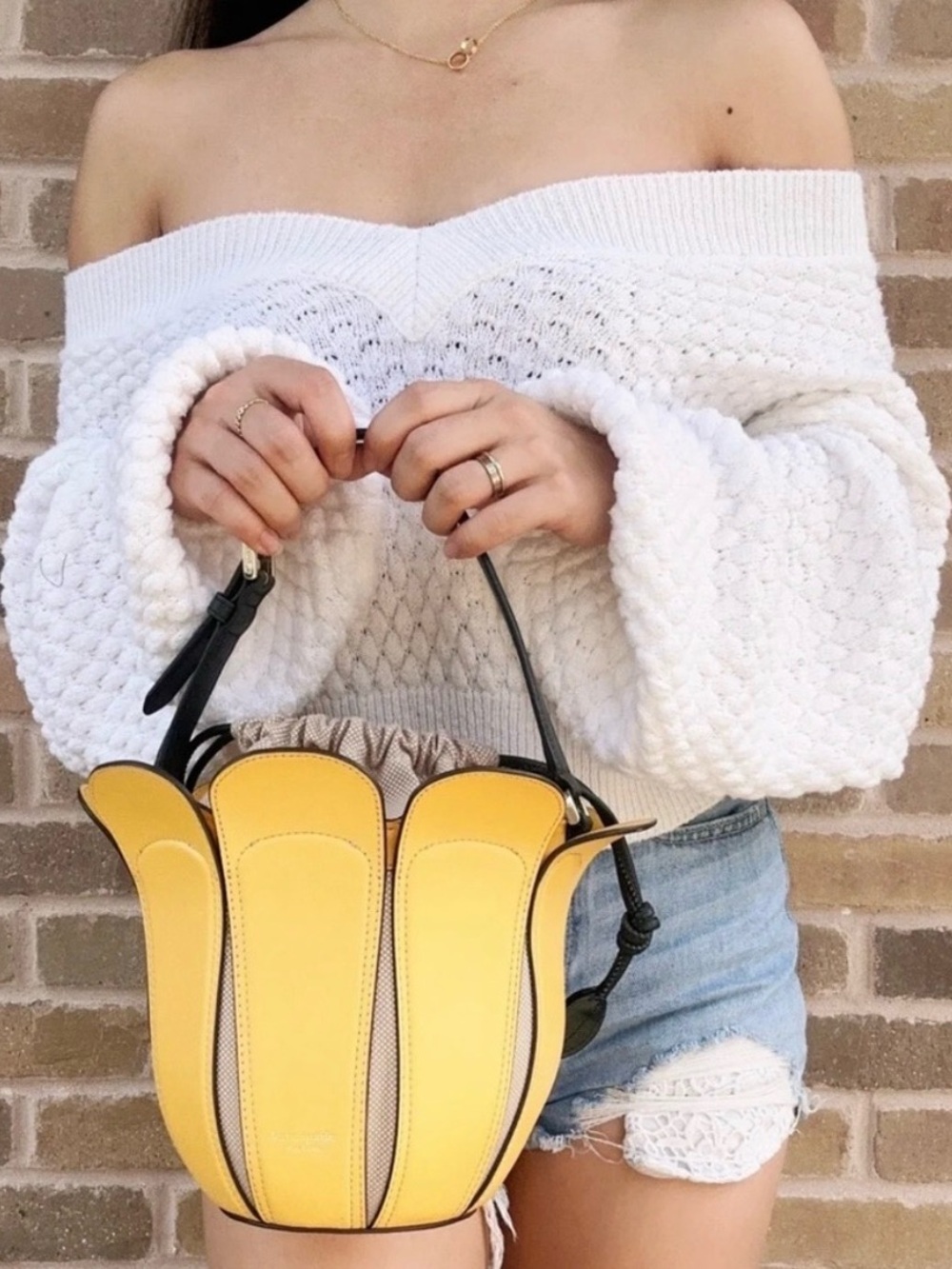 kate spade Yellow Petal-Shape Leather Drawstring Satchel tulip bucket rare